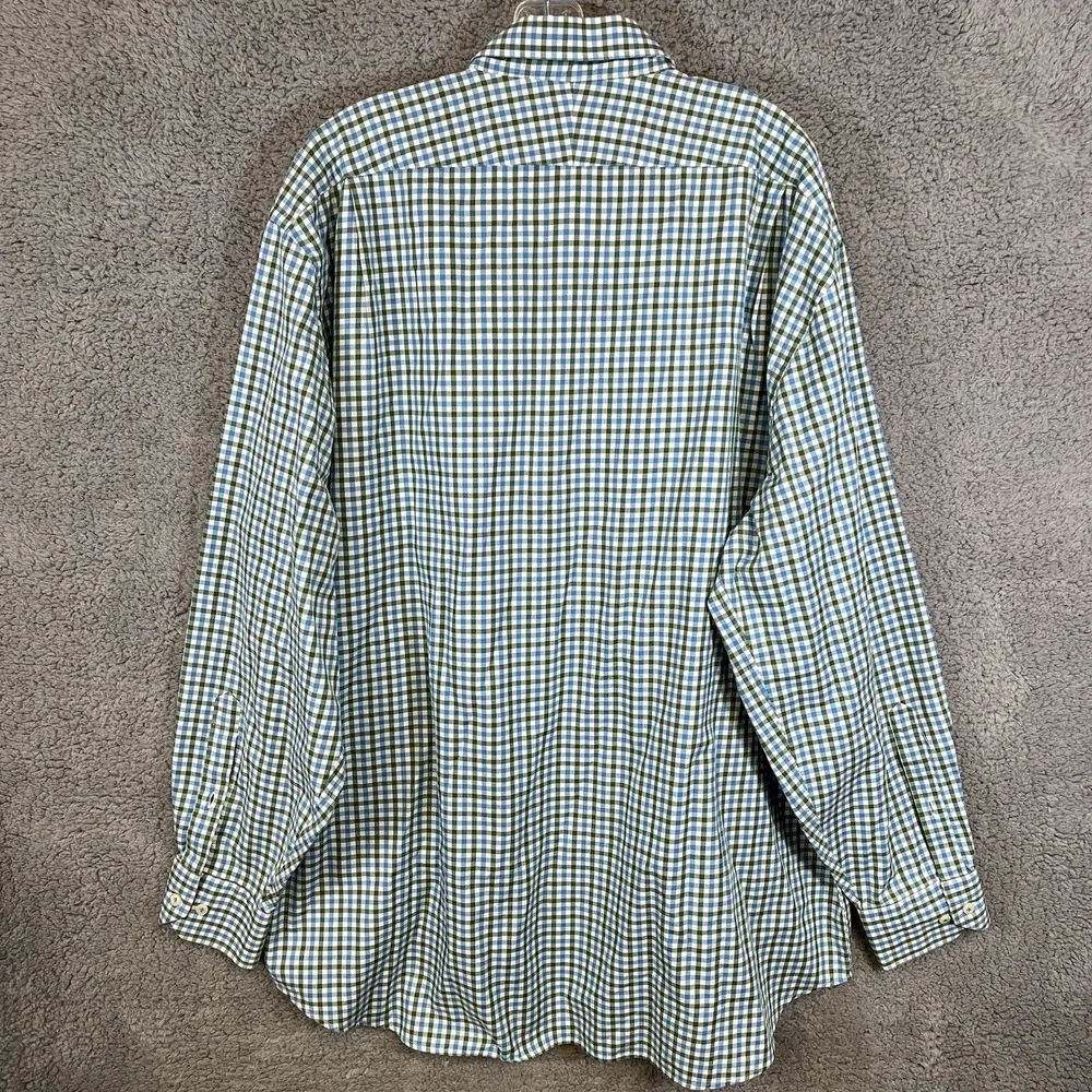 VTG‎ Peter Millar Shirt Men's XXL 2XL Blue/Green Check Plaid Button Up Light